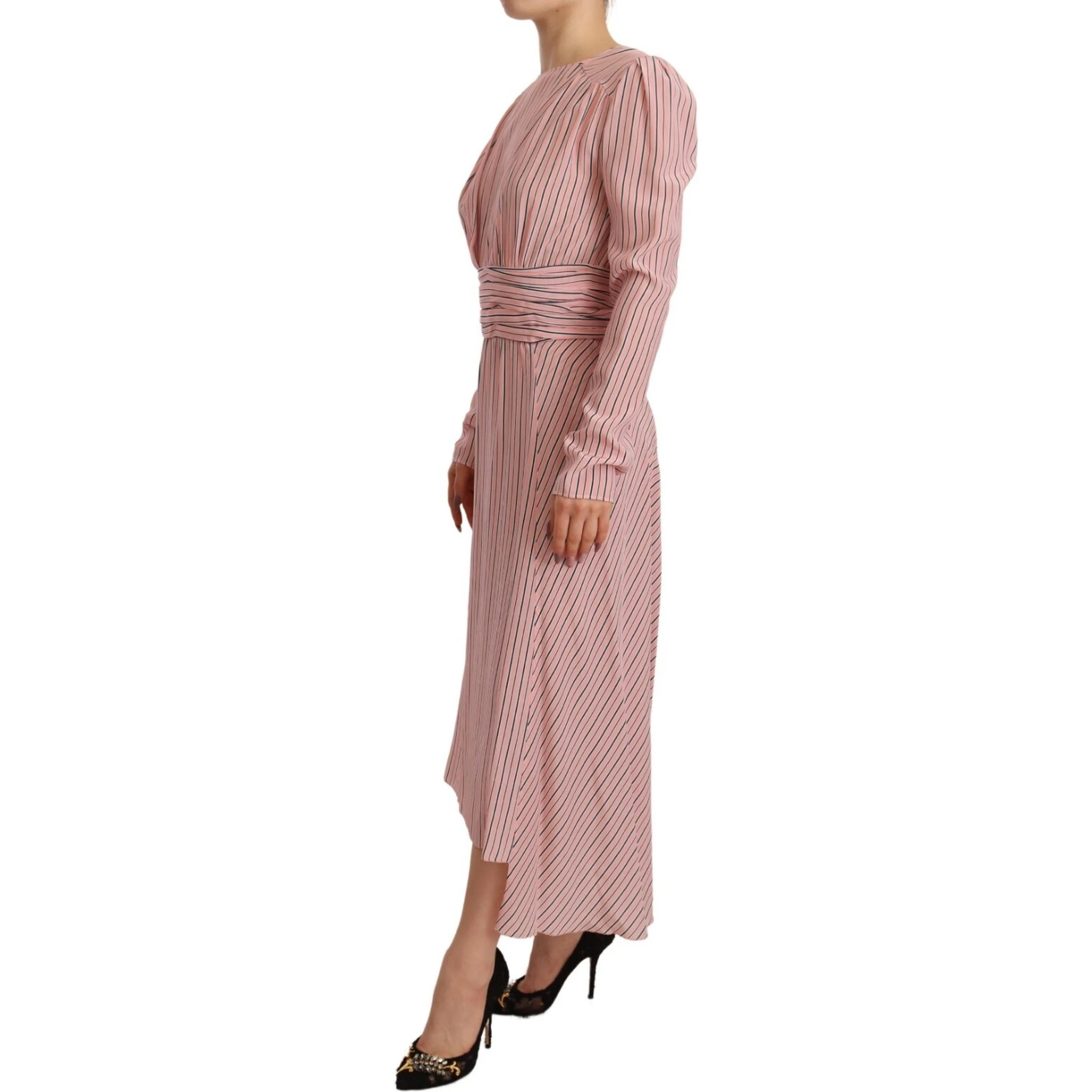 Pink Stripes Long Sleeves Sheath Midi Dress