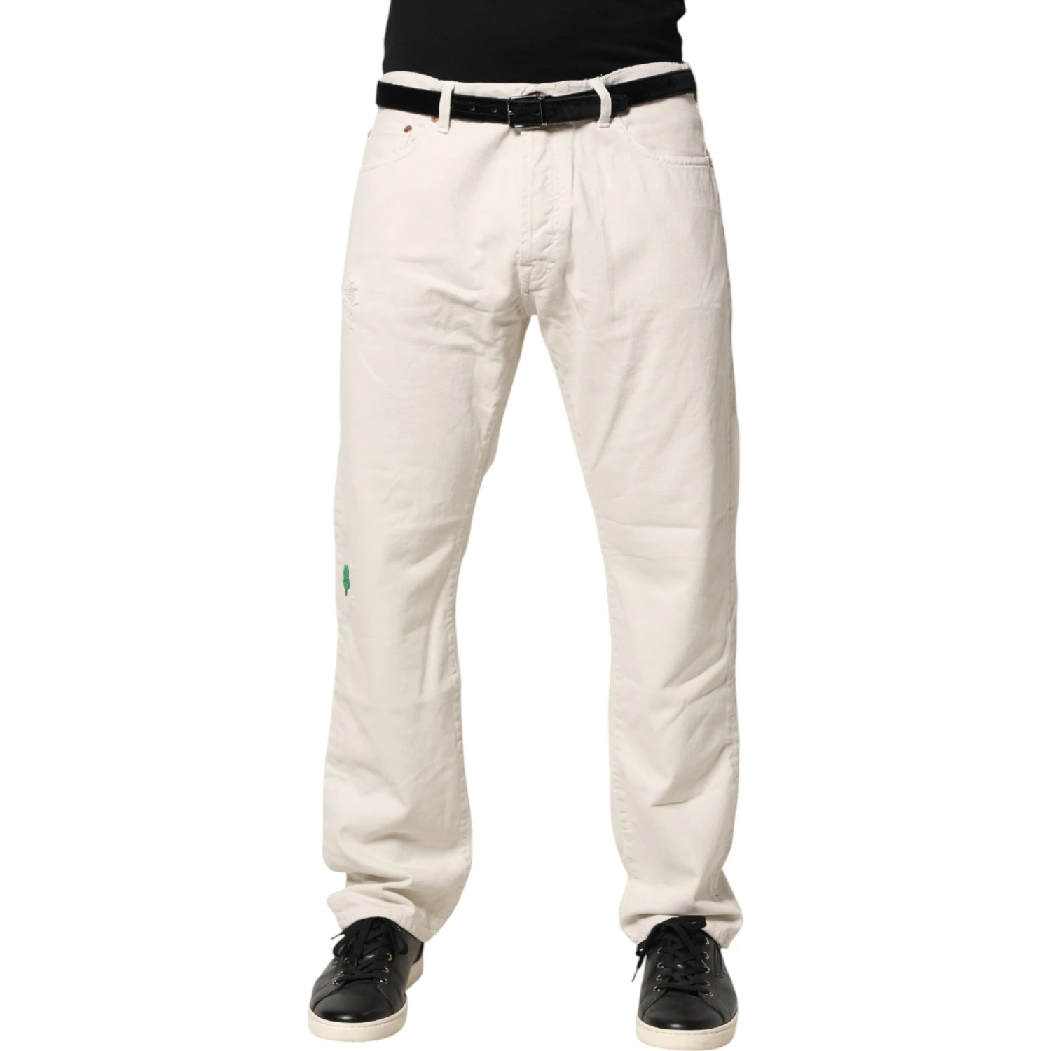 White Cotton Straight Mid Waist Denim Men Trouser Jeans
