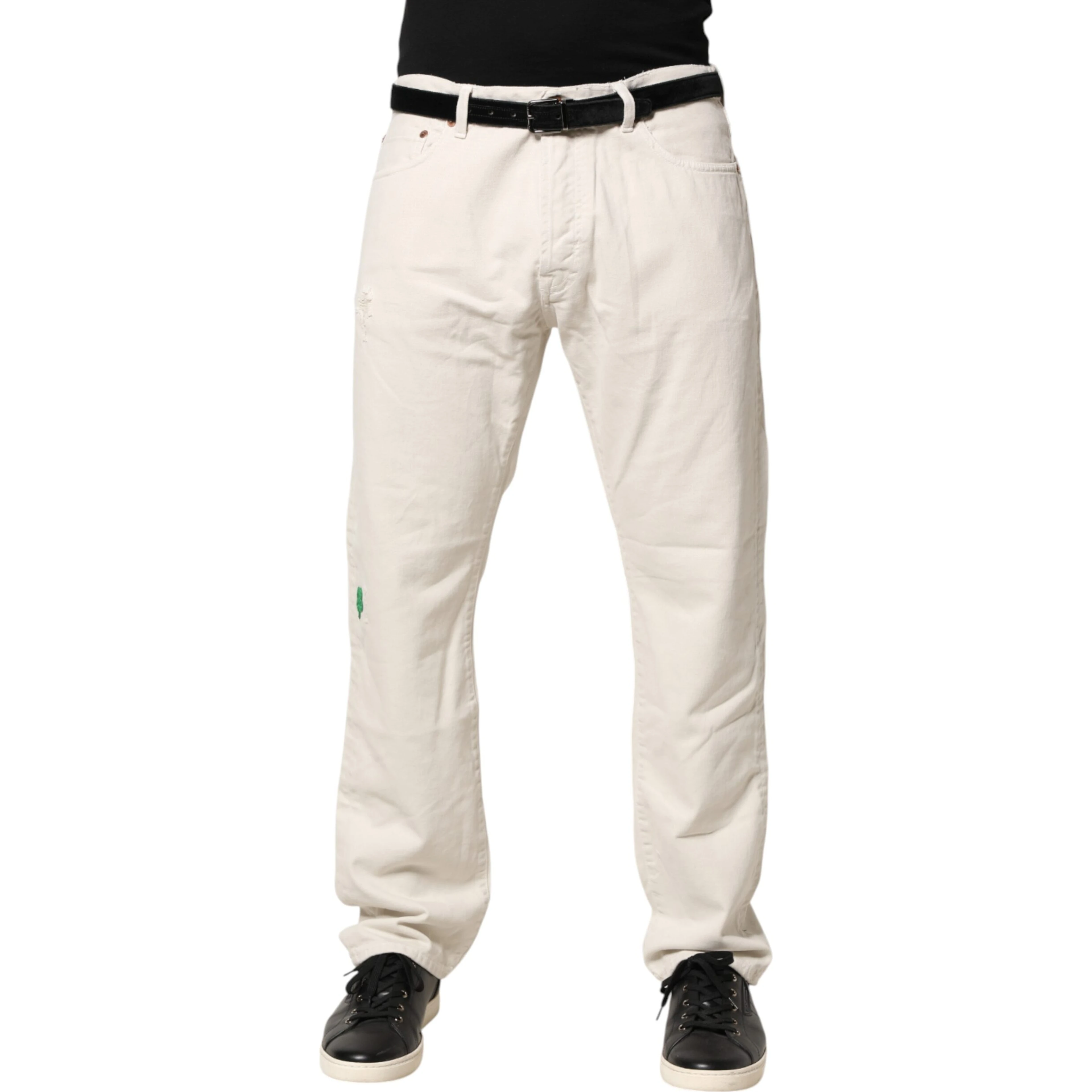 White Cotton Straight Mid Waist Denim Men Trouser Jeans
