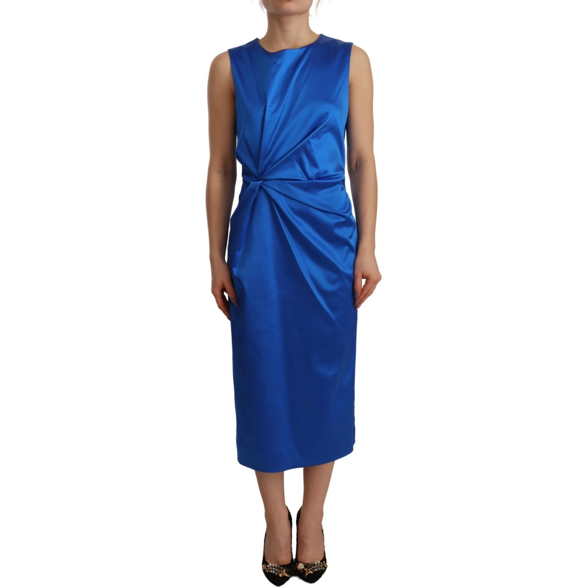 Acetate Royal Blue Roundneck Sleeveless Sheath Midi Dress
