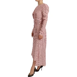 Pink Stripes Long Sleeves Sheath Midi Dress