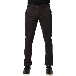 Dark Brown Cotton Stretch Skinny Mid Waist Men Trouser Pants