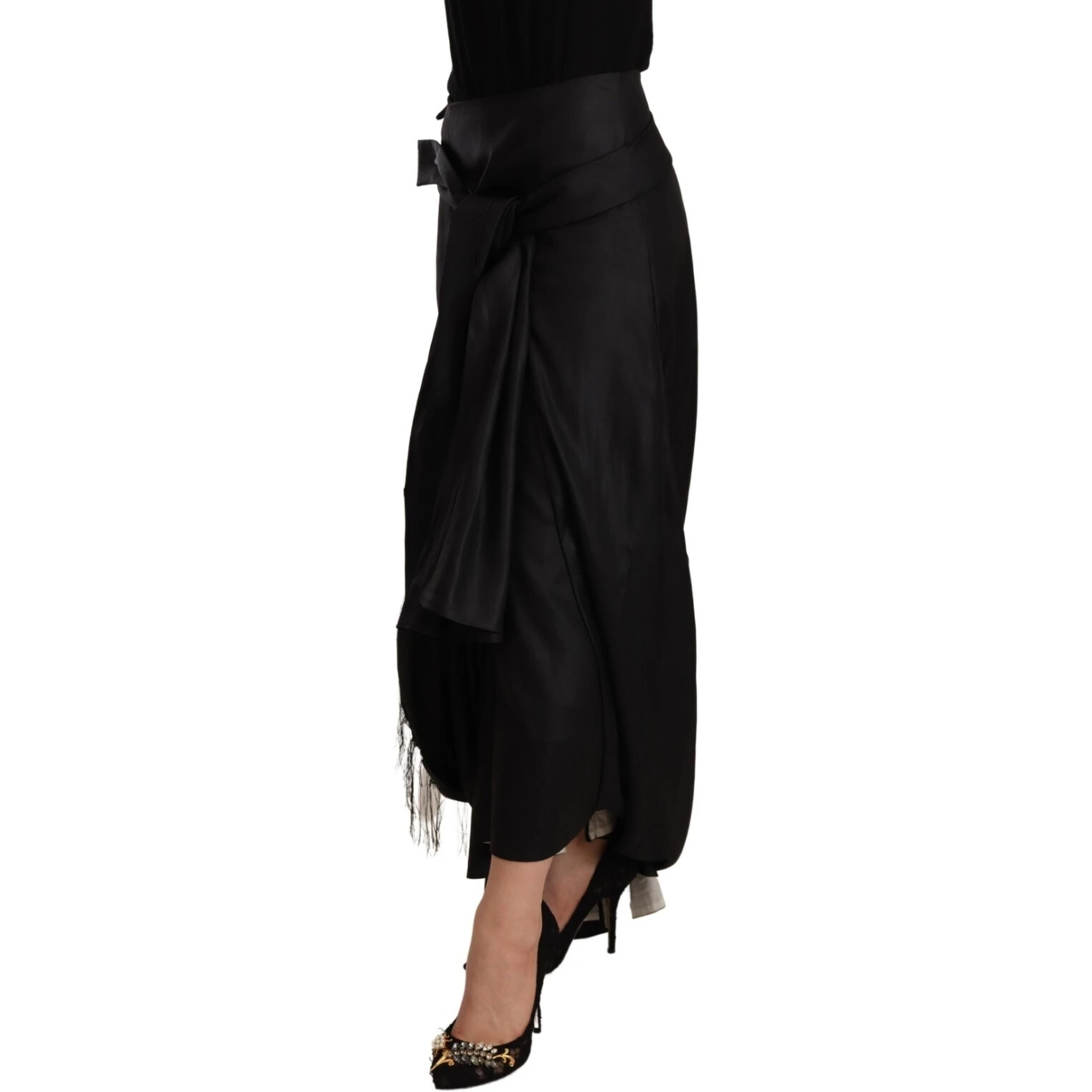 Acetate Black High Waist Wrap Style Asymmetric Skirt