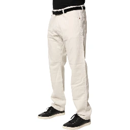 White Cotton Straight Mid Waist Denim Men Trouser Jeans