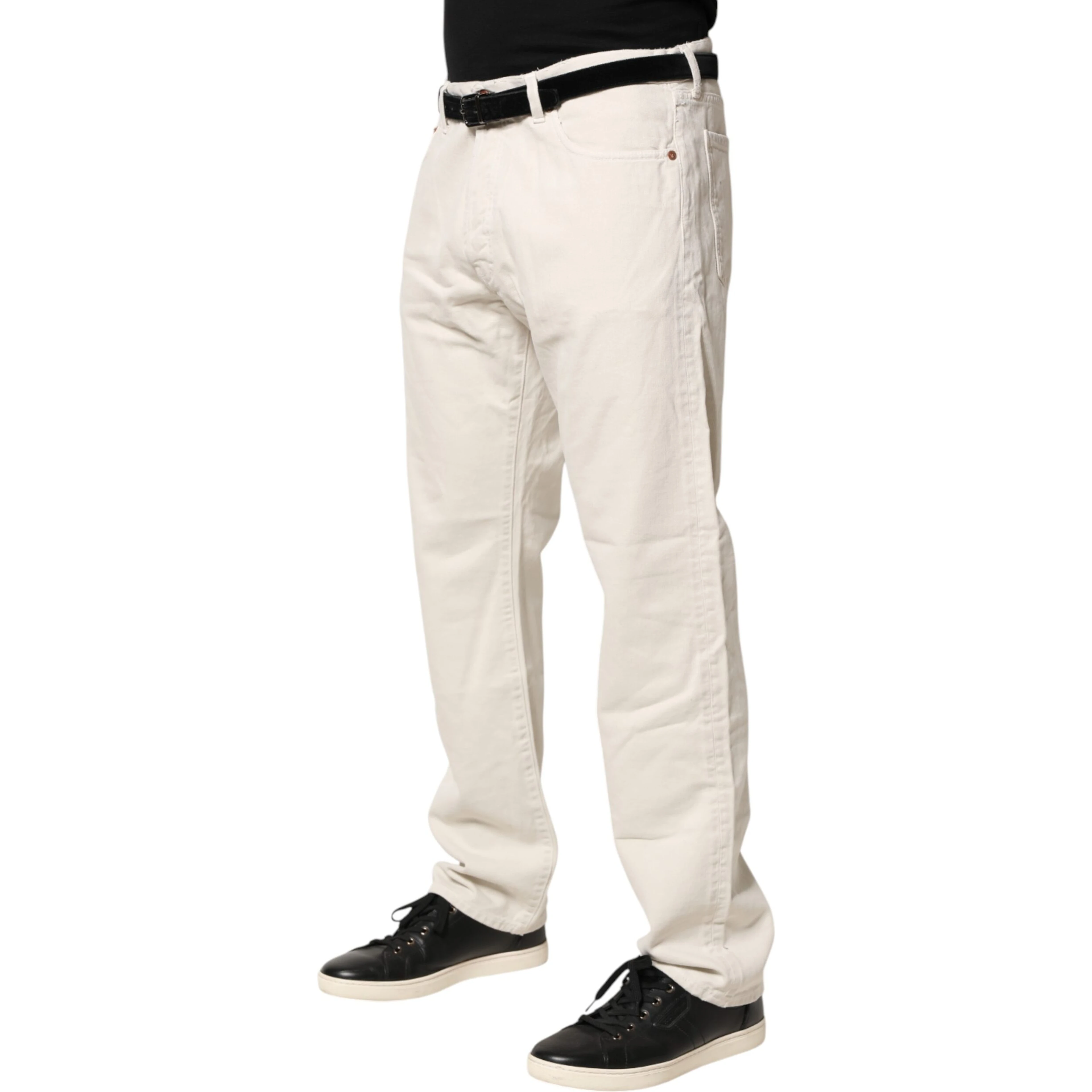 White Cotton Straight Mid Waist Denim Men Trouser Jeans