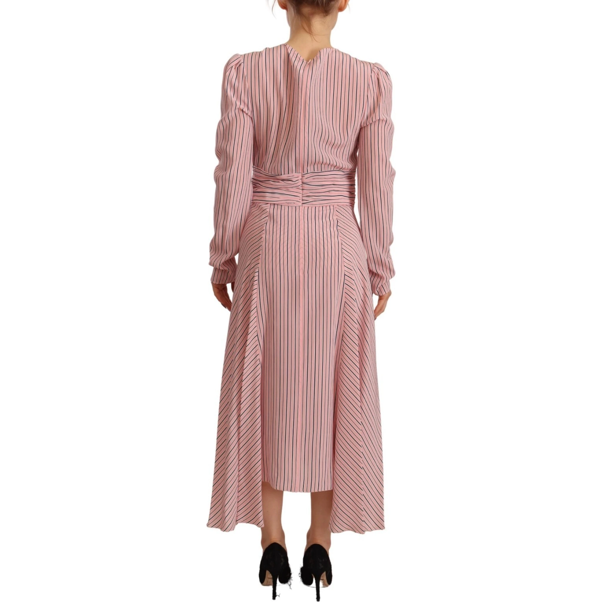Pink Stripes Long Sleeves Sheath Midi Dress