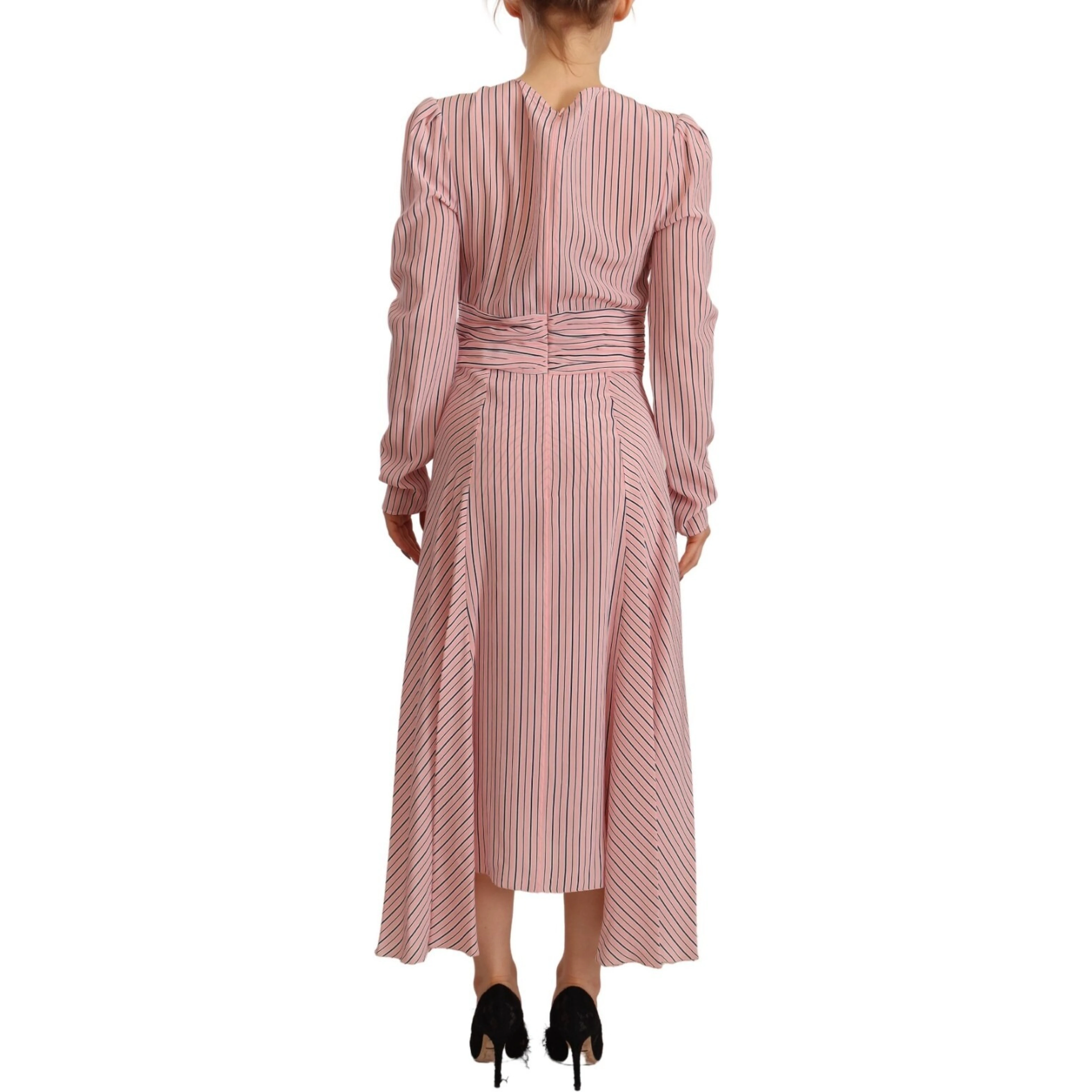 Pink Stripes Long Sleeves Sheath Midi Dress