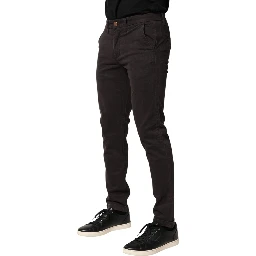 Dark Brown Cotton Stretch Skinny Mid Waist Men Trouser Pants