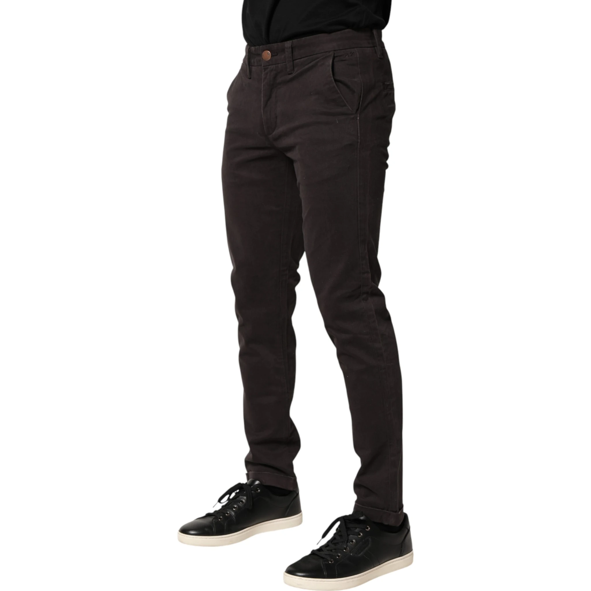 Dark Brown Cotton Stretch Skinny Mid Waist Men Trouser Pants