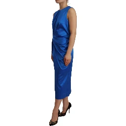 Acetate Royal Blue Roundneck Sleeveless Sheath Midi Dress