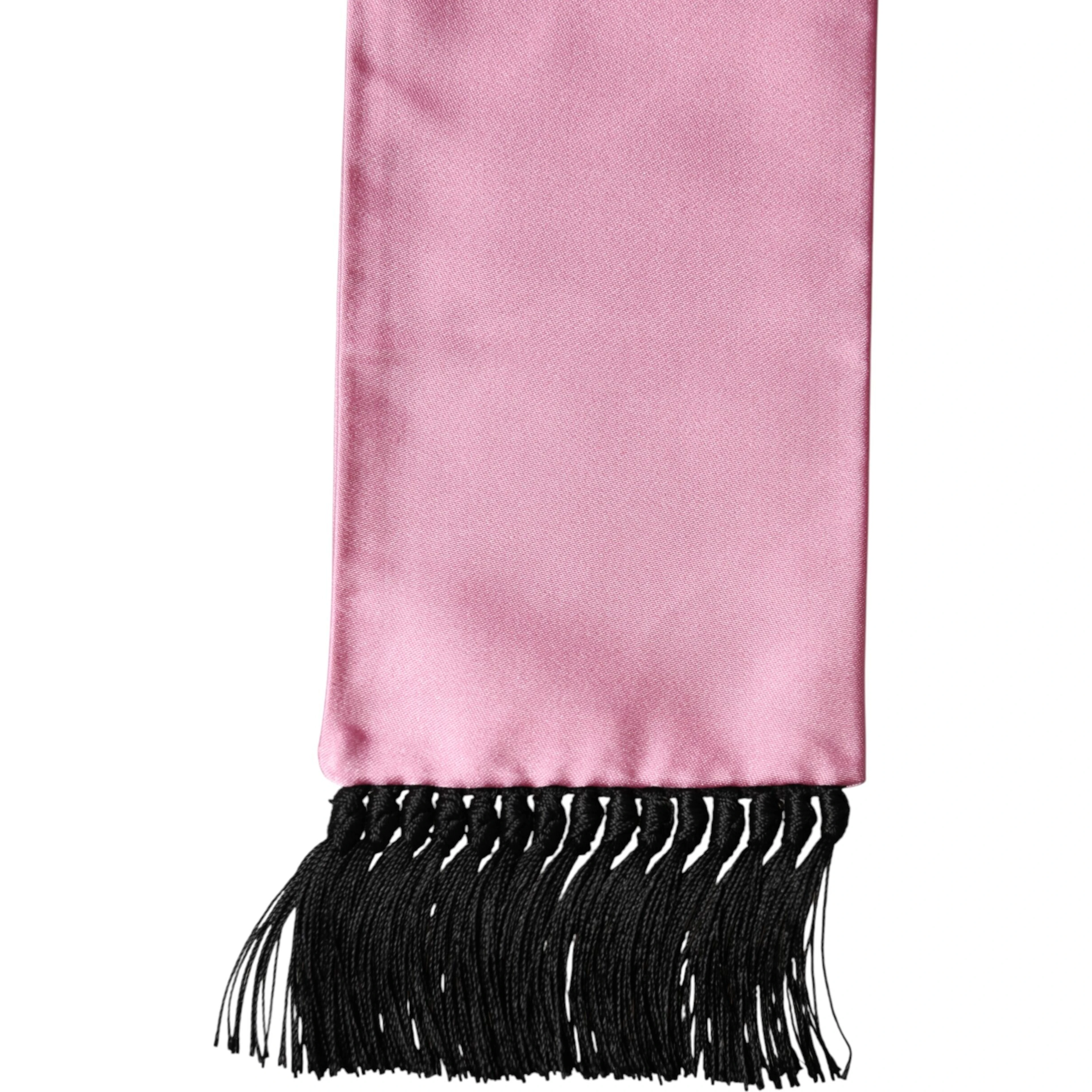 Pink Silk Fringes Neck Wrap Foulard Scarf