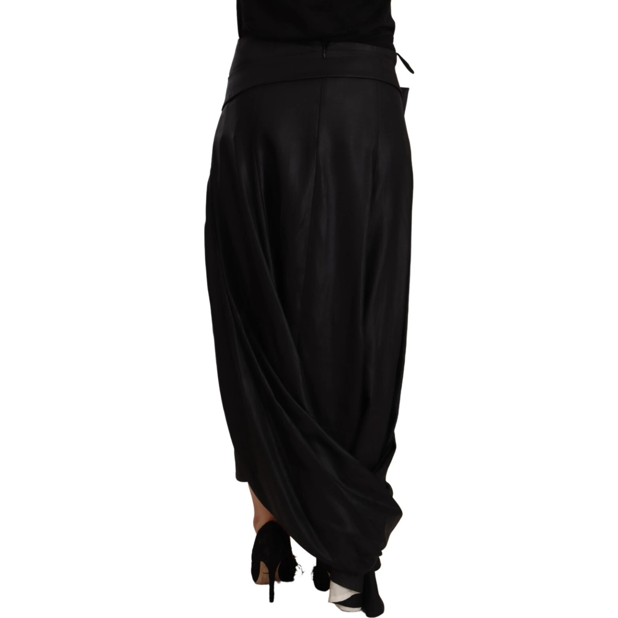 Acetate Black High Waist Wrap Style Asymmetric Skirt