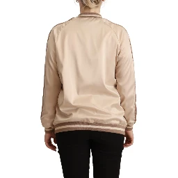Bomber Full Zip Beige Long Sleeves Polyester Jacket