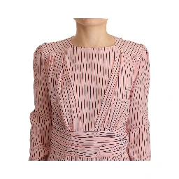 Pink Stripes Long Sleeves Sheath Midi Dress