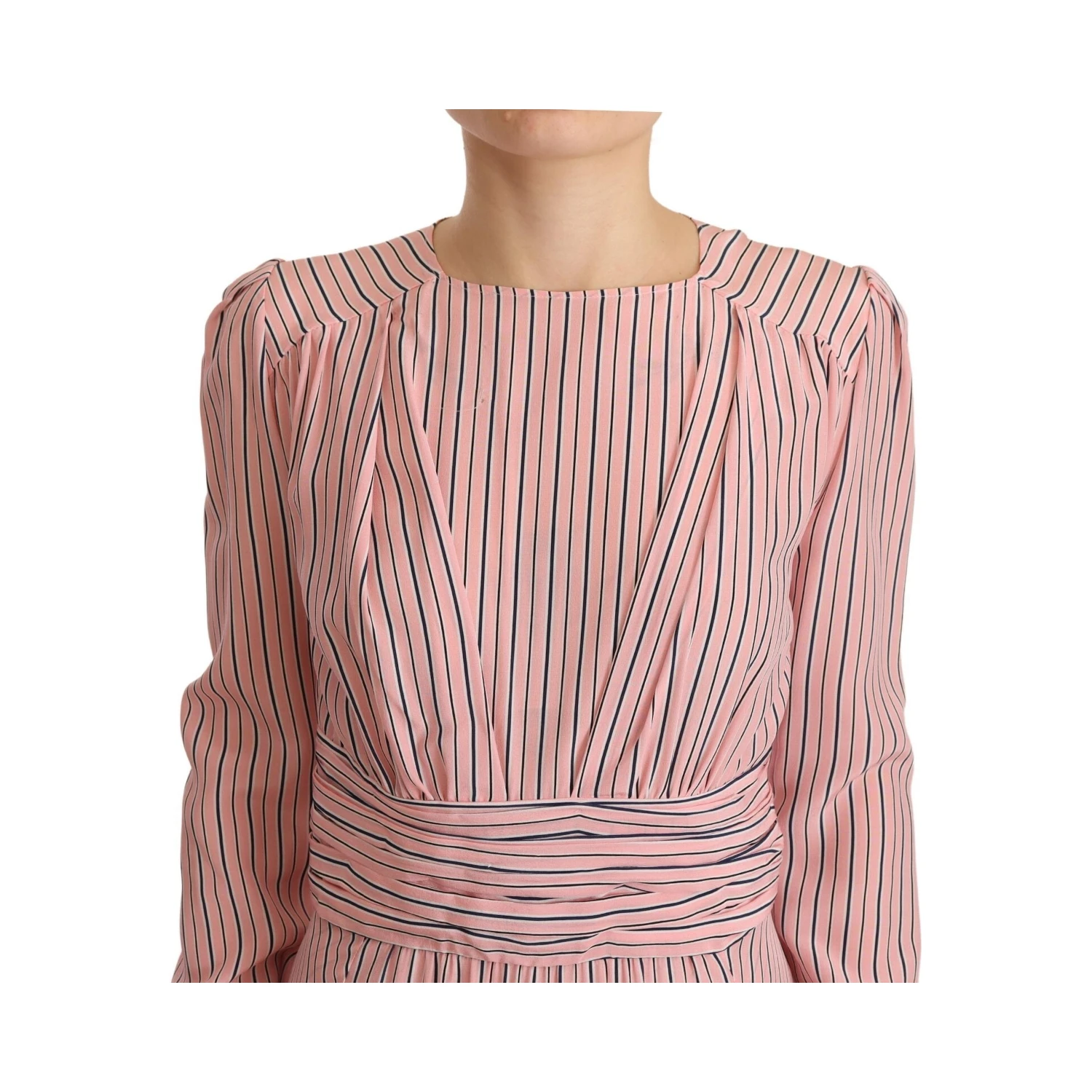 Pink Stripes Long Sleeves Sheath Midi Dress