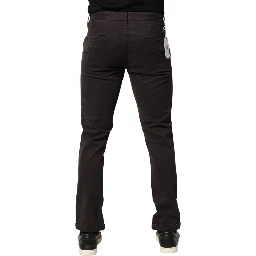 Dark Brown Cotton Stretch Skinny Mid Waist Men Trouser Pants