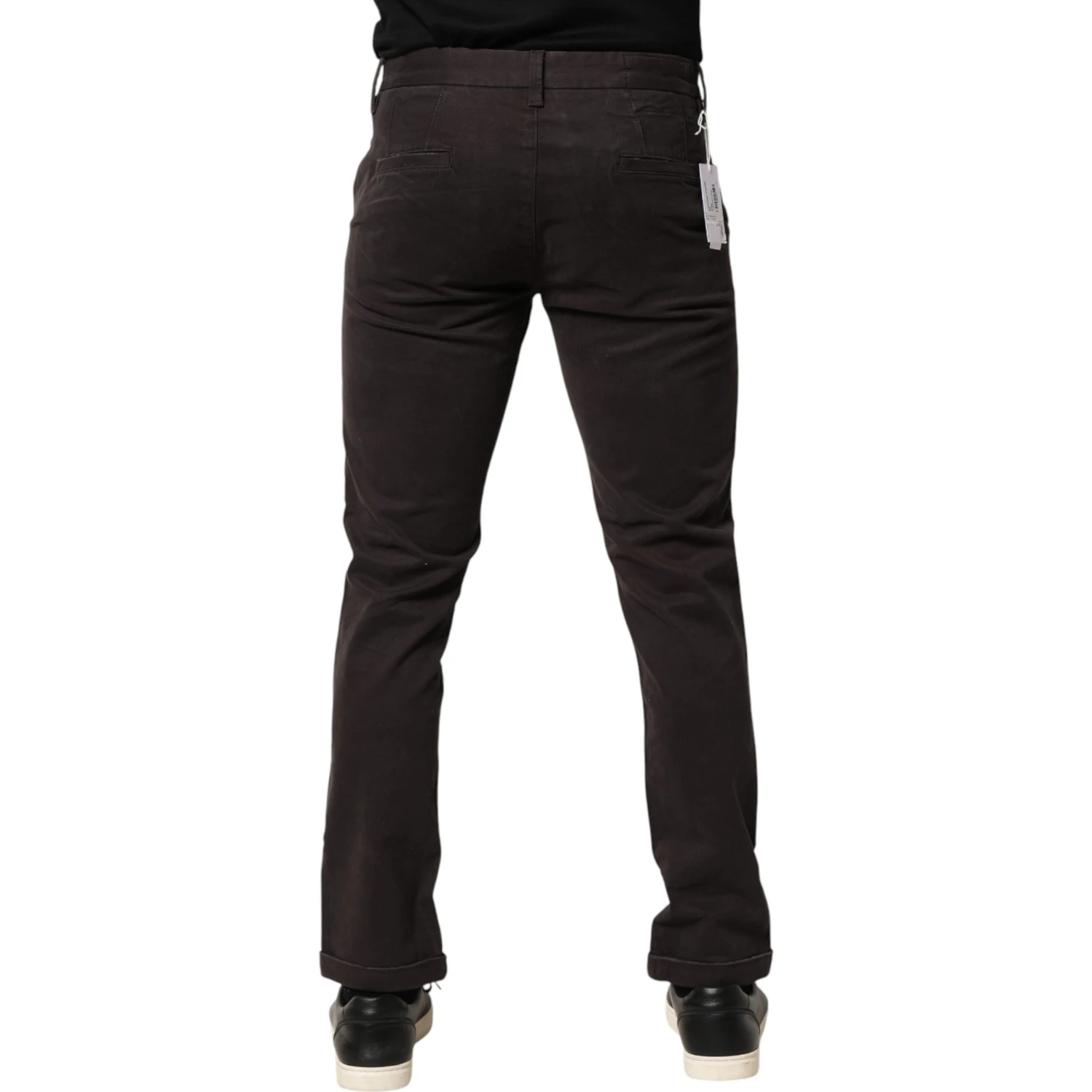 Dark Brown Cotton Stretch Skinny Mid Waist Men Trouser Pants