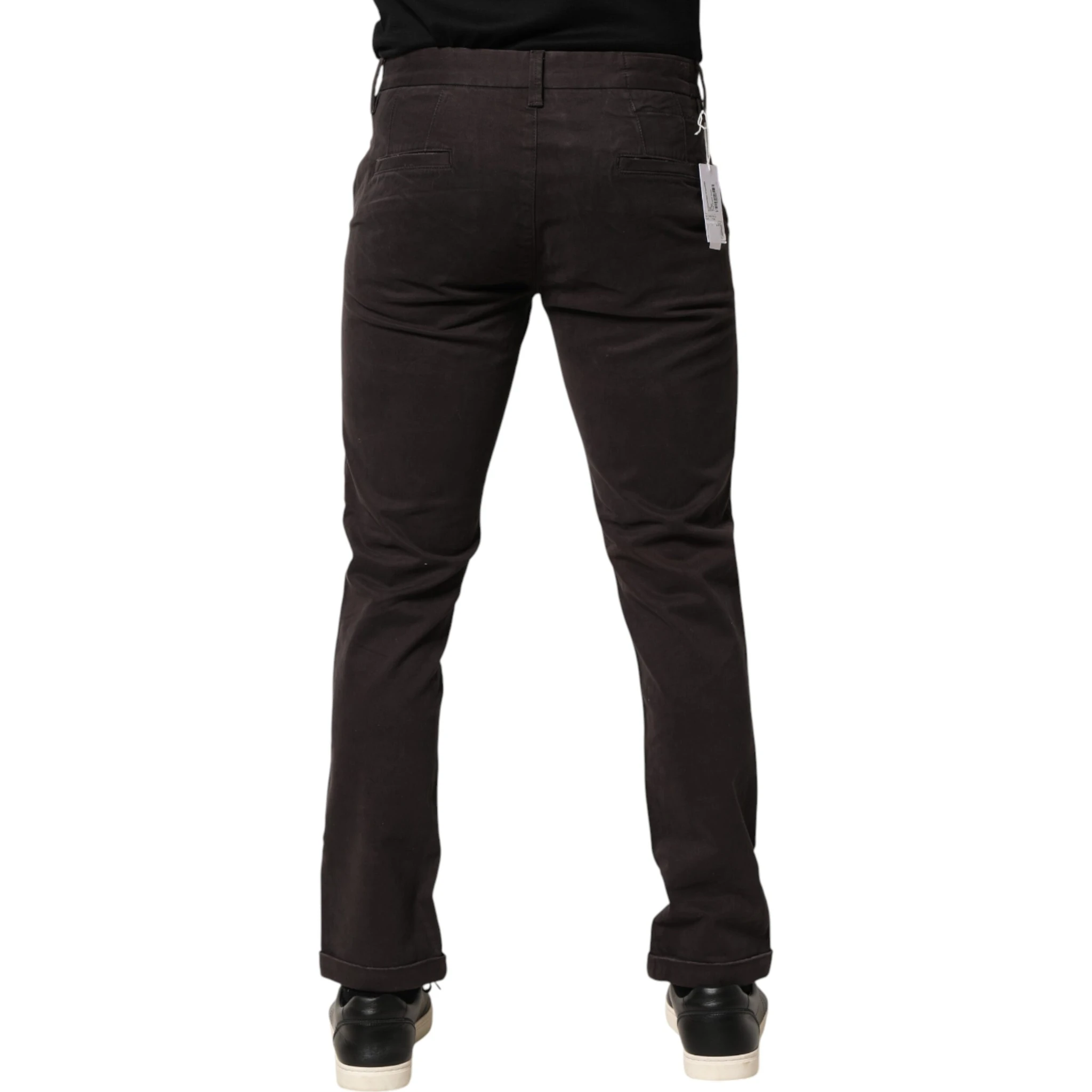 Dark Brown Cotton Stretch Skinny Mid Waist Men Trouser Pants