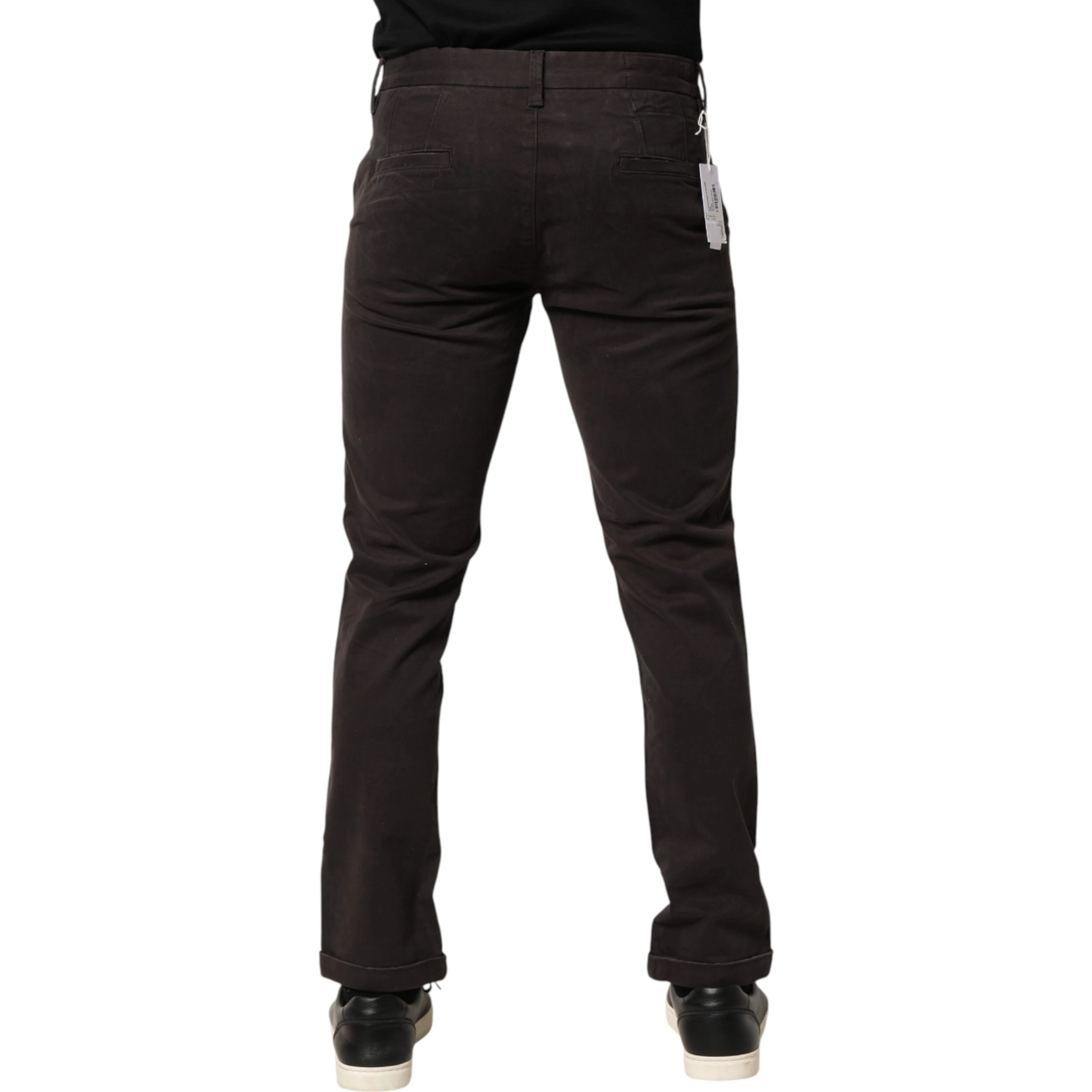 Dark Brown Cotton Stretch Skinny Mid Waist Men Trouser Pants