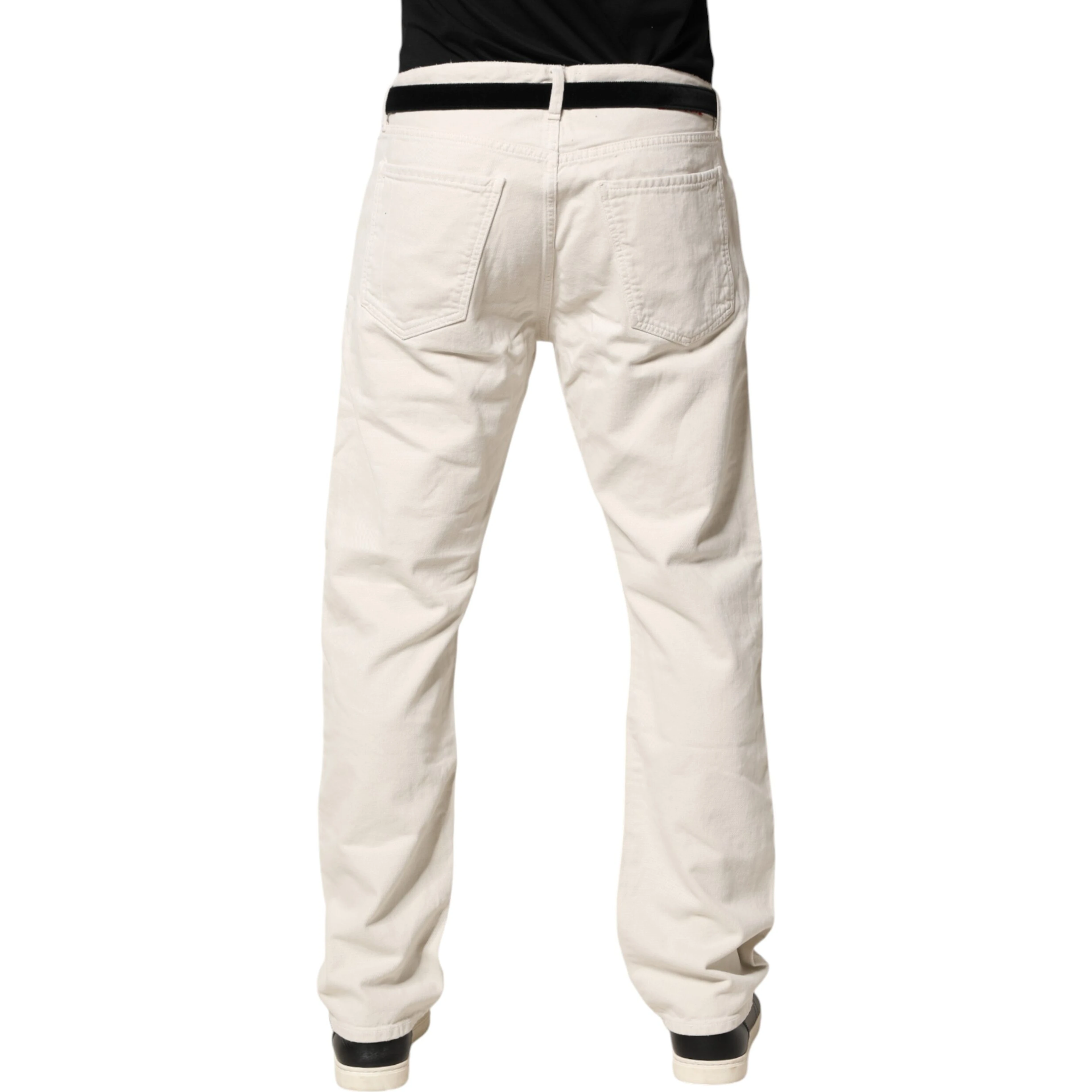 White Cotton Straight Mid Waist Denim Men Trouser Jeans