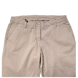 Beige Cotton Stretch Straight Mid Waist Trouser Pants