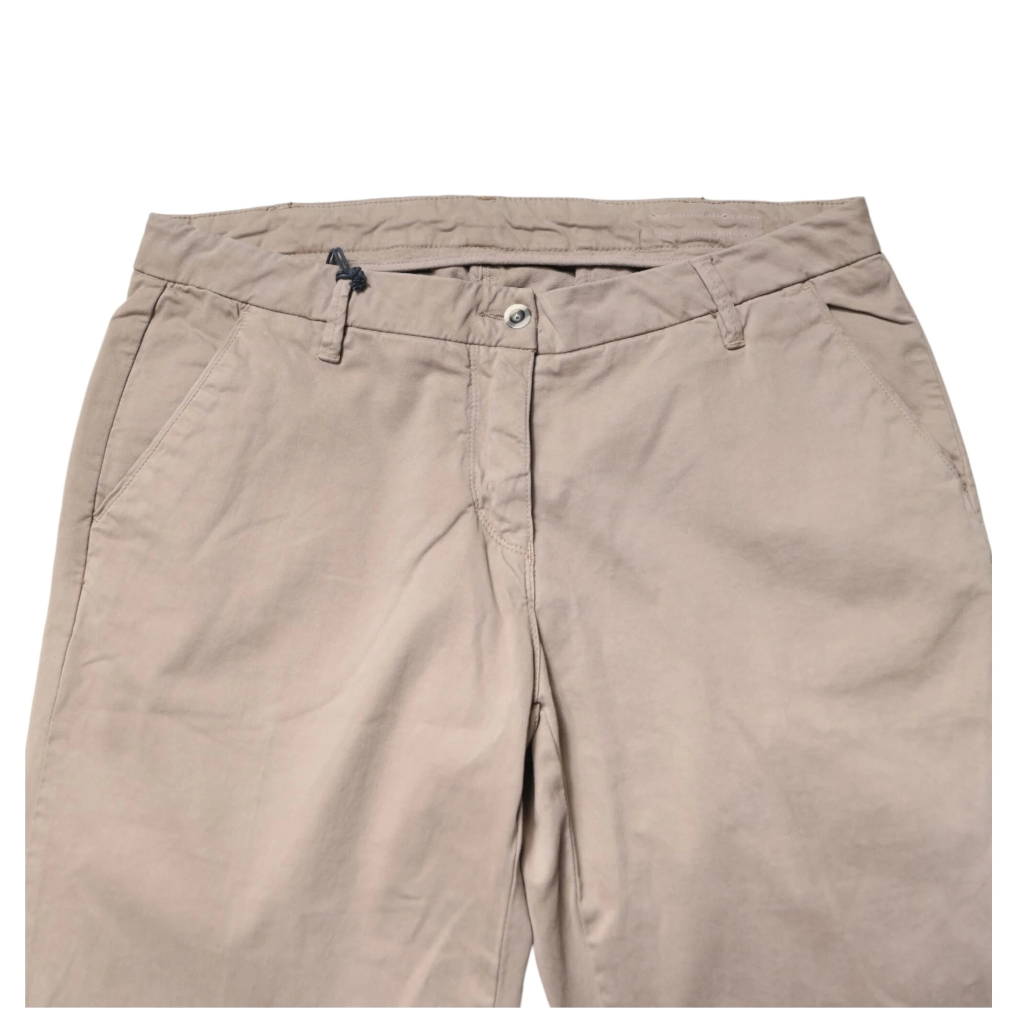 Beige Cotton Stretch Straight Mid Waist Trouser Pants
