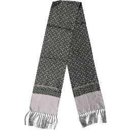 Gray Patterned Fringes Neck Foulard Scarf