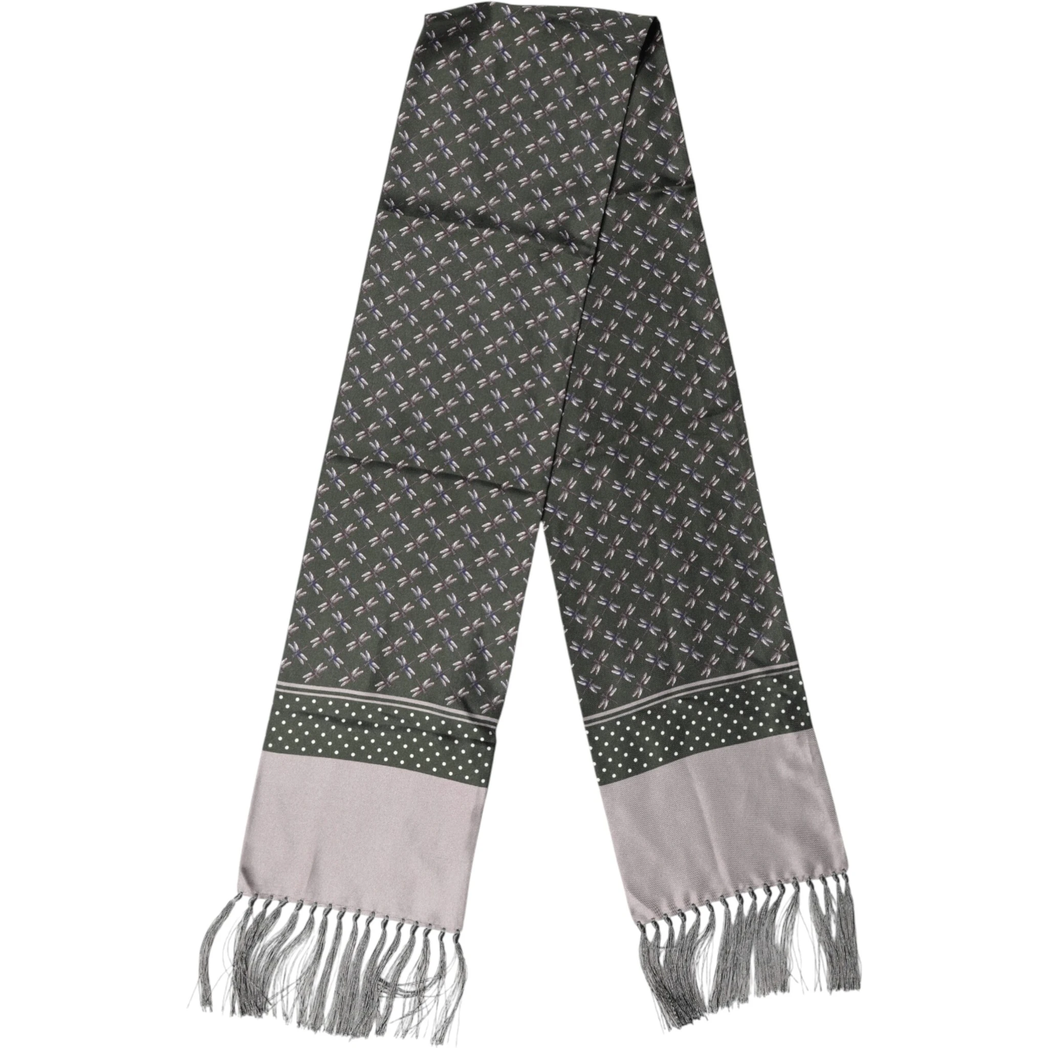 Gray Patterned Fringes Neck Foulard Scarf