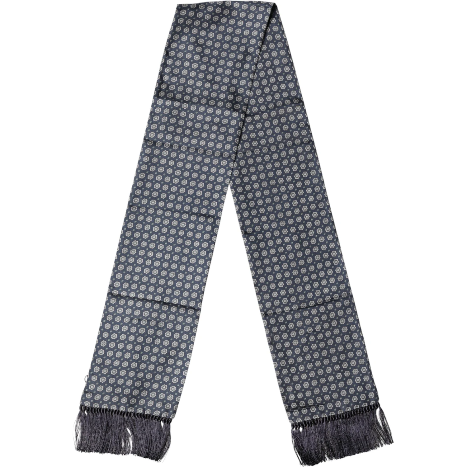 Blue Patterned Fringes Neck Foulard Scarf