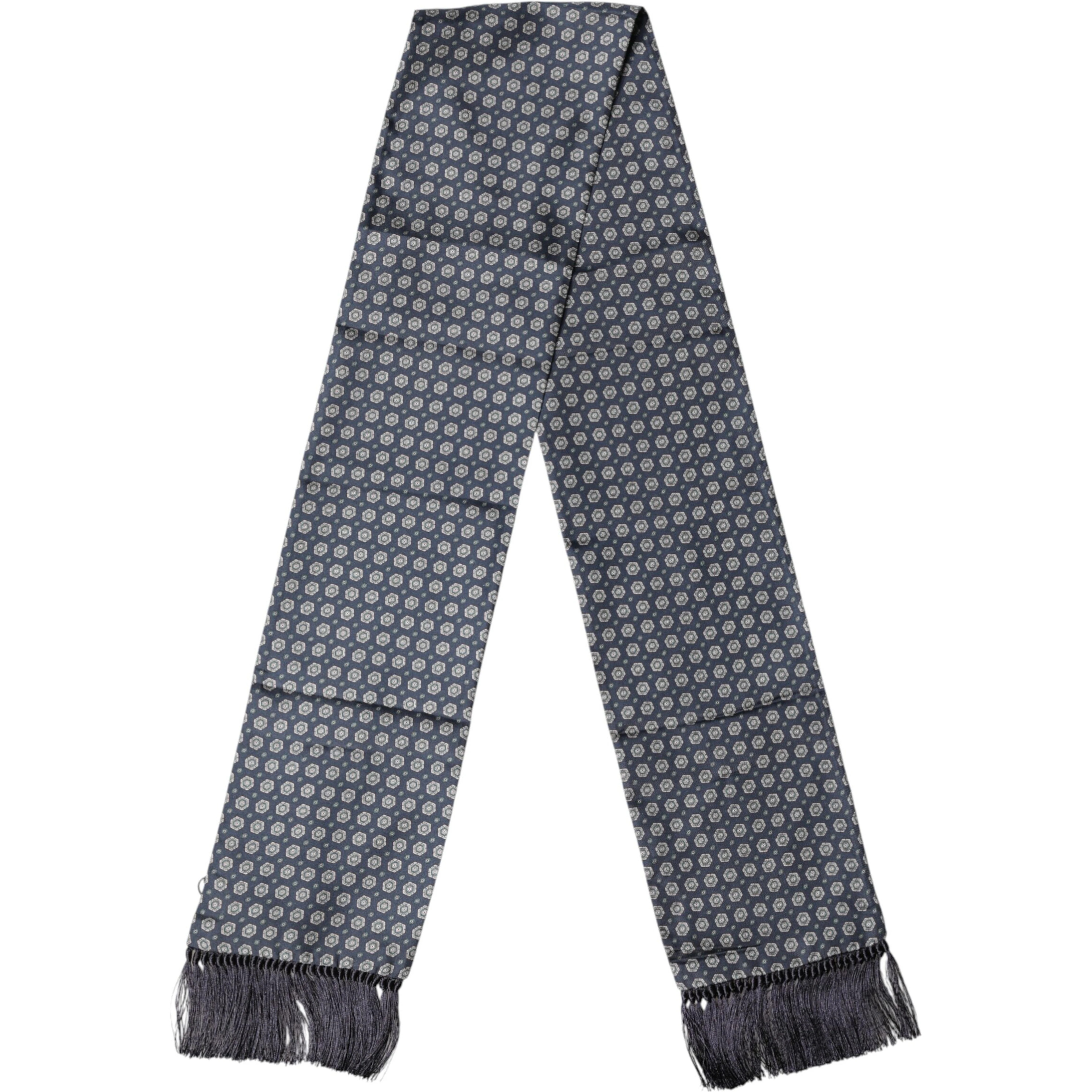 Blue Patterned Fringes Neck Foulard Scarf