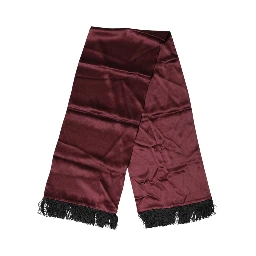 Maroon Silk Satin Fringes Neck Foulard Scarf