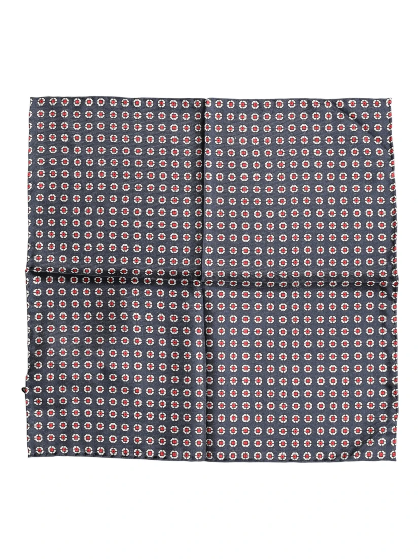 Blue Patterned Silk Square Handkerchief Scarf