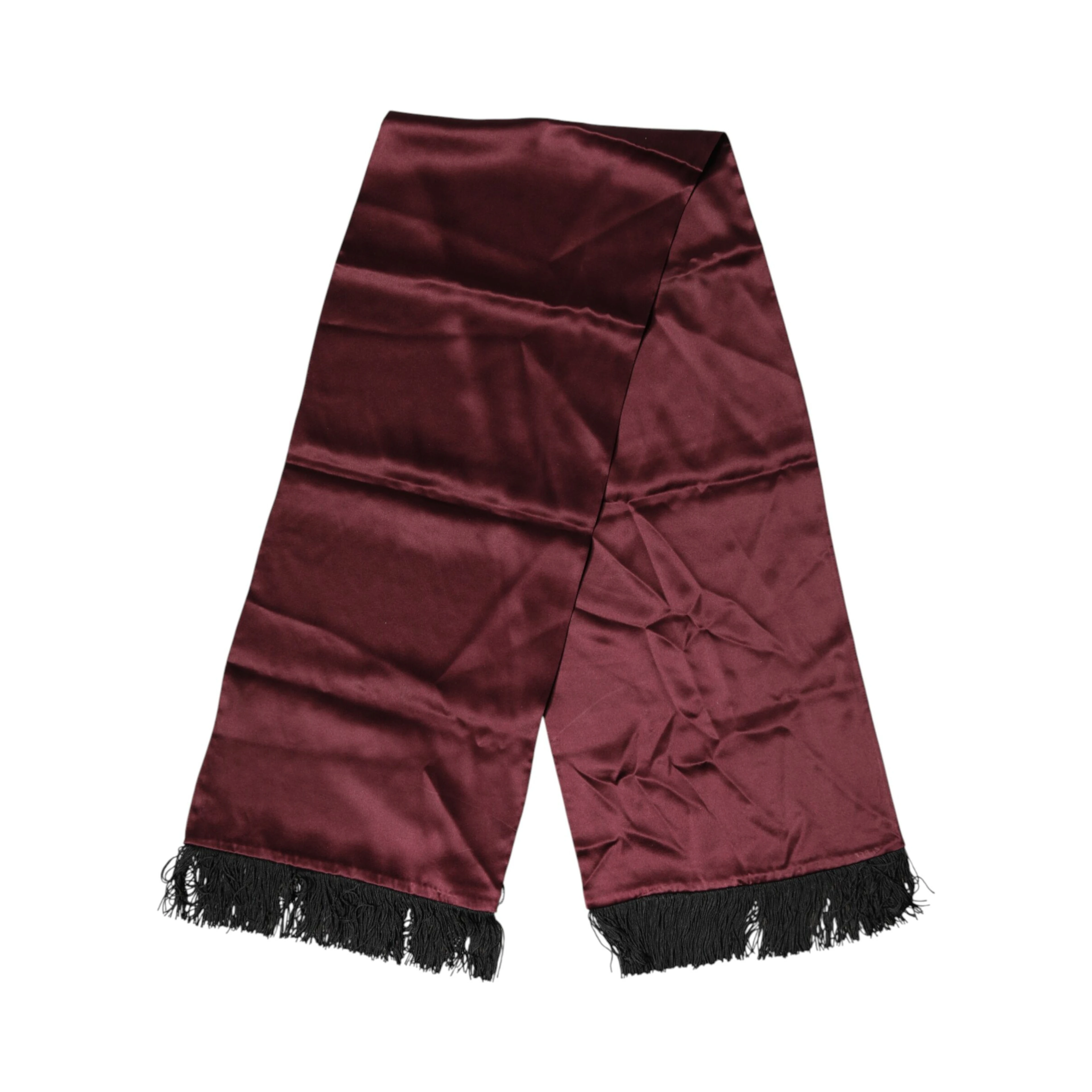 Maroon Silk Satin Fringes Neck Foulard Scarf