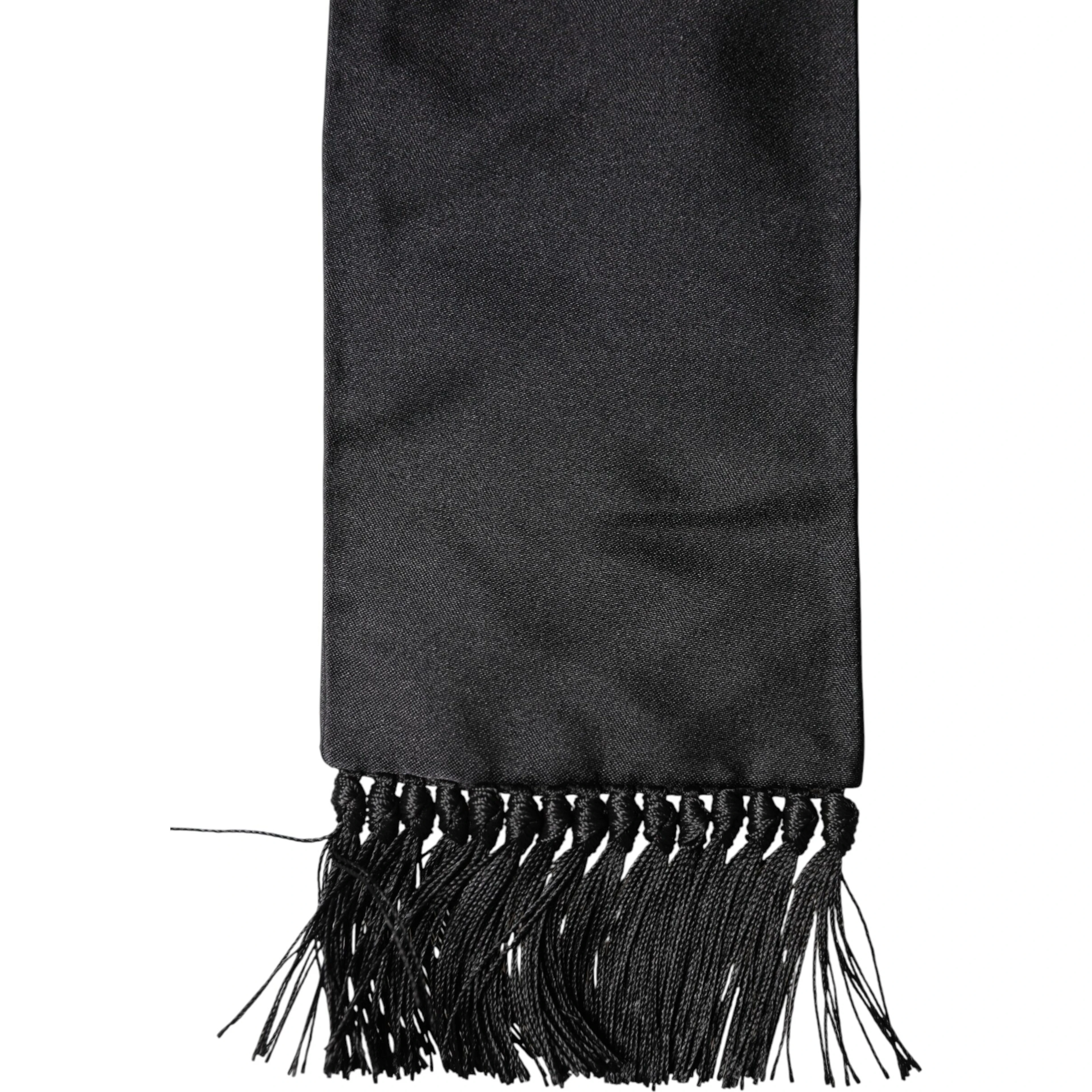 Black Silk Fringes Neck Wrap Foulard Scarf