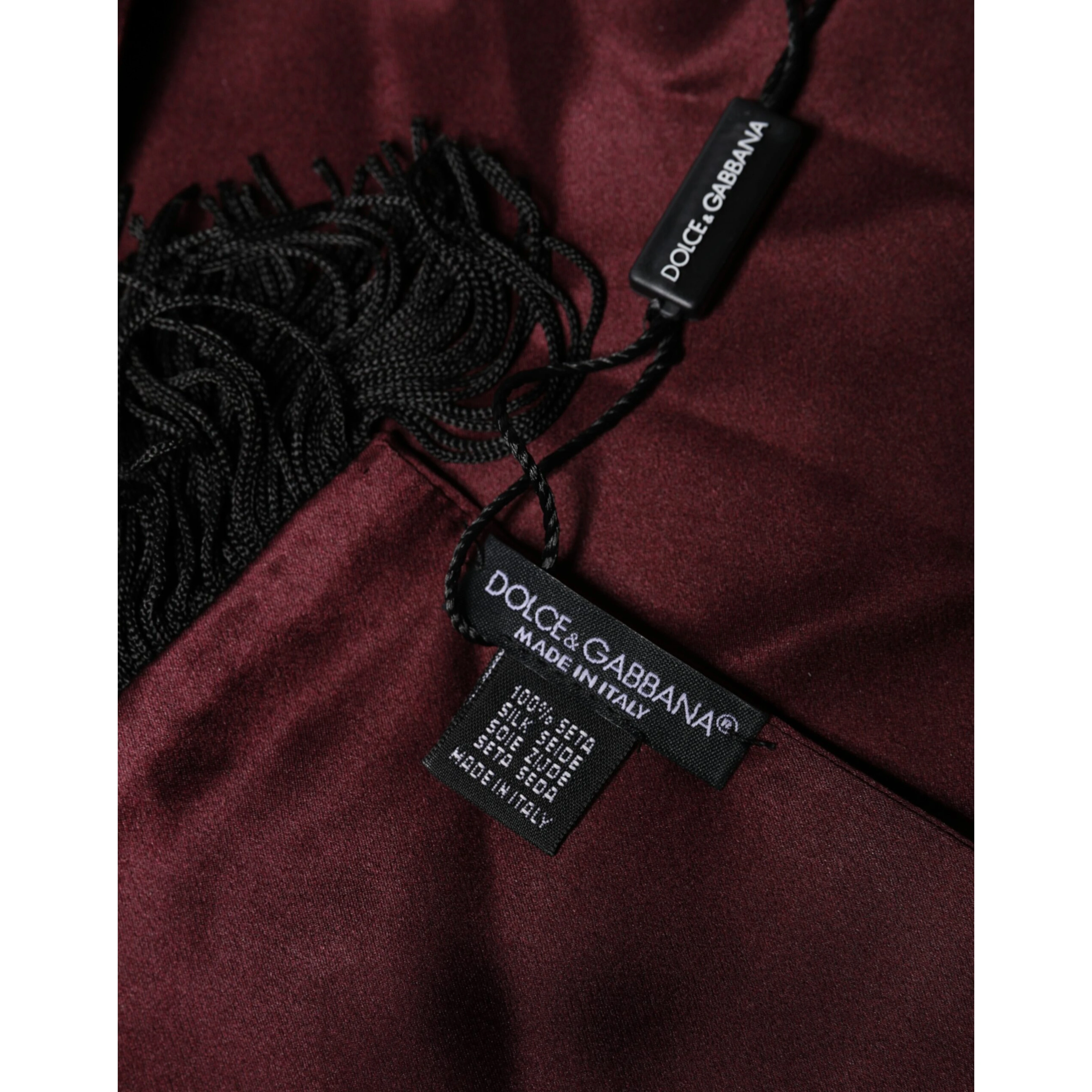 Maroon Silk Satin Fringes Neck Foulard Scarf