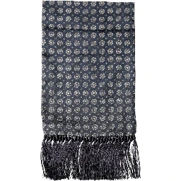 Blue Patterned Fringes Neck Foulard Scarf