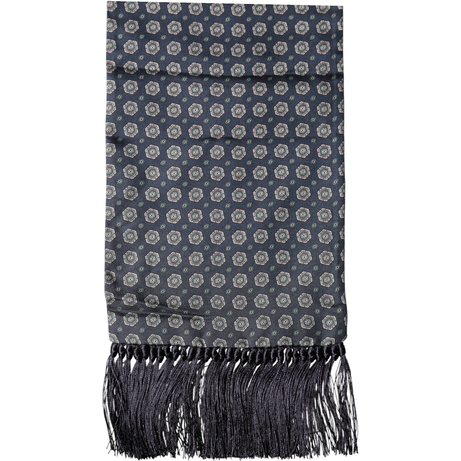 Blue Patterned Fringes Neck Foulard Scarf