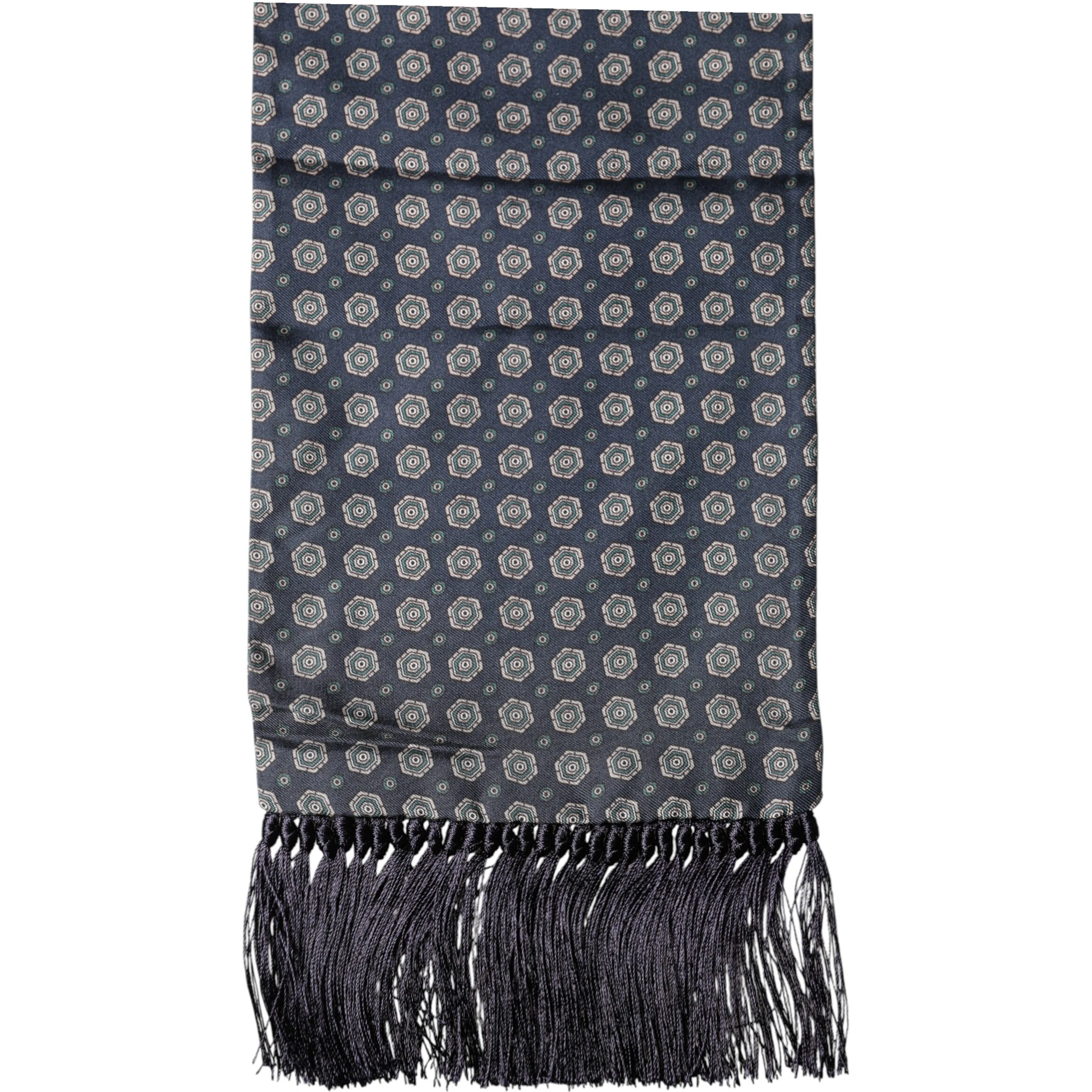 Blue Patterned Fringes Neck Foulard Scarf