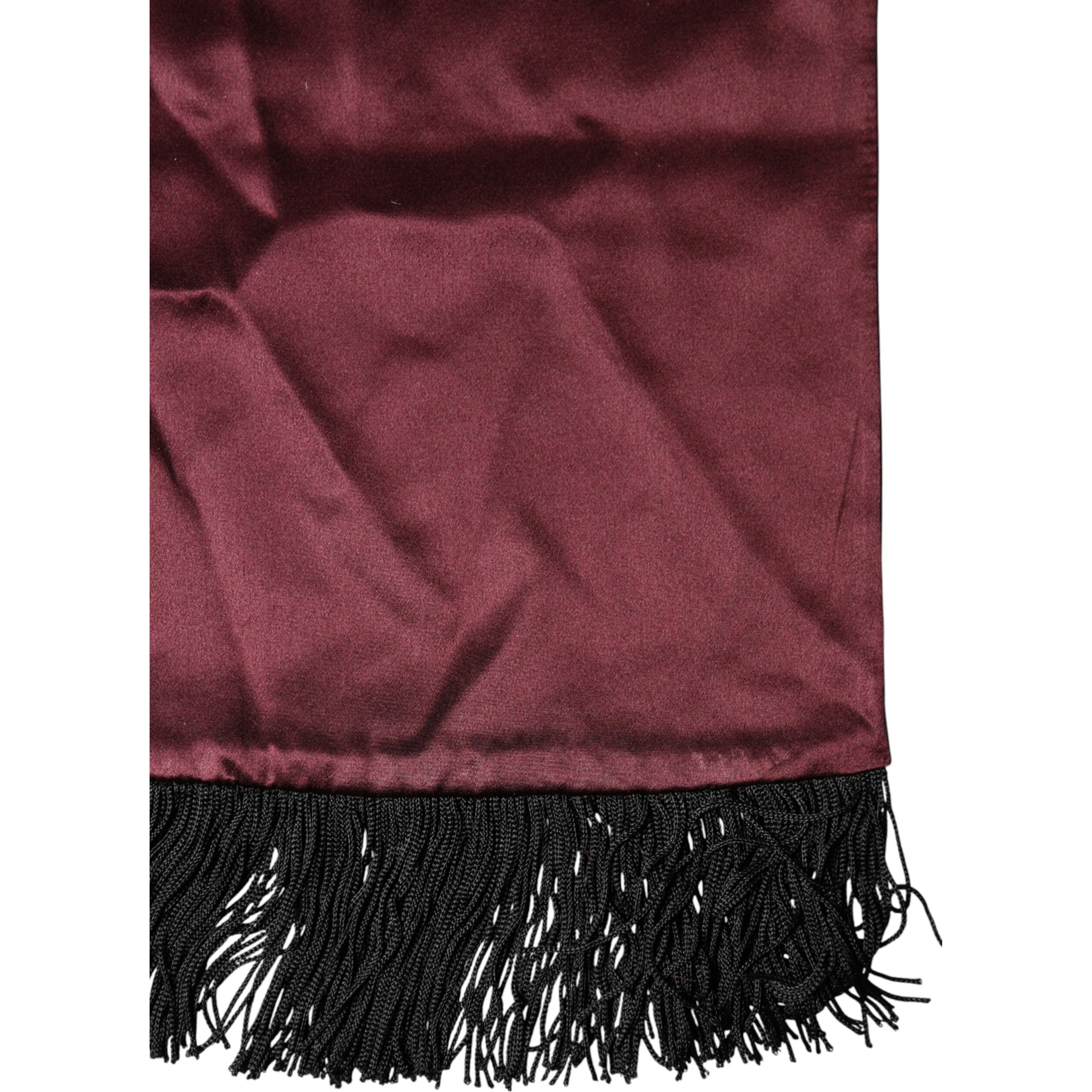 Maroon Silk Satin Fringes Neck Foulard Scarf