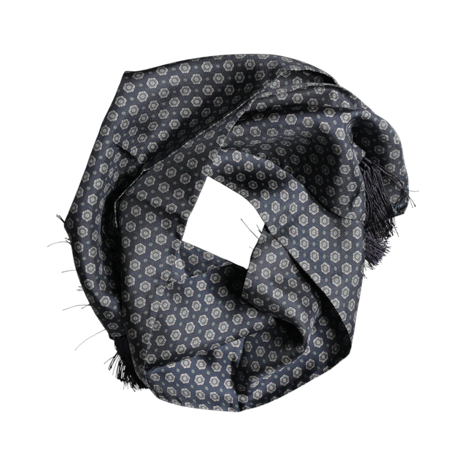 Blue Patterned Fringes Neck Foulard Scarf