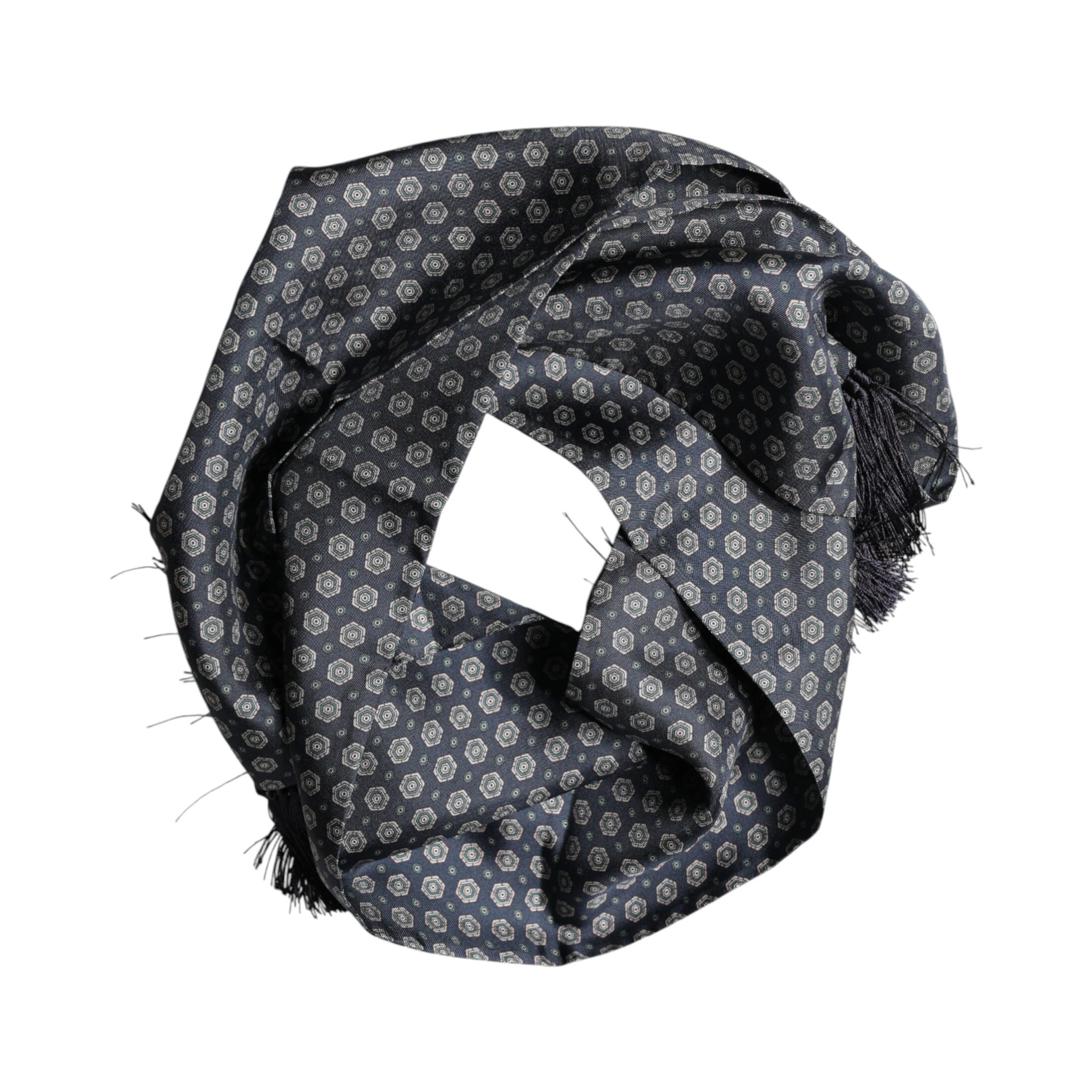 Blue Patterned Fringes Neck Foulard Scarf