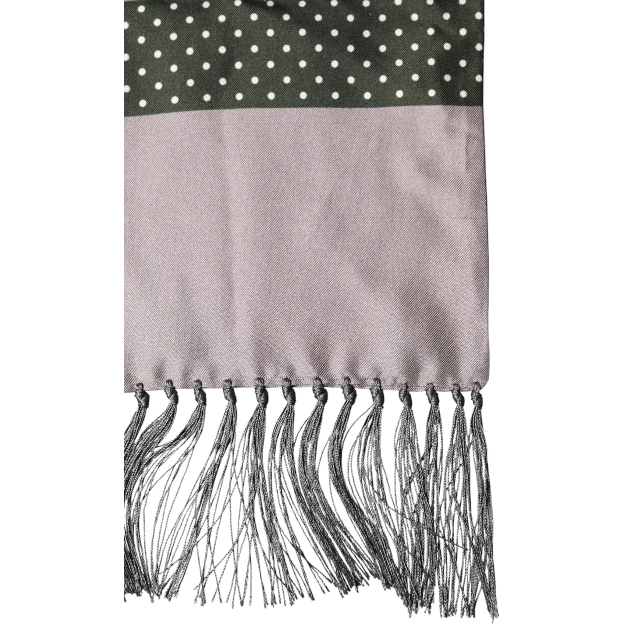 Gray Patterned Fringes Neck Foulard Scarf