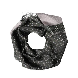 Gray Patterned Fringes Neck Foulard Scarf