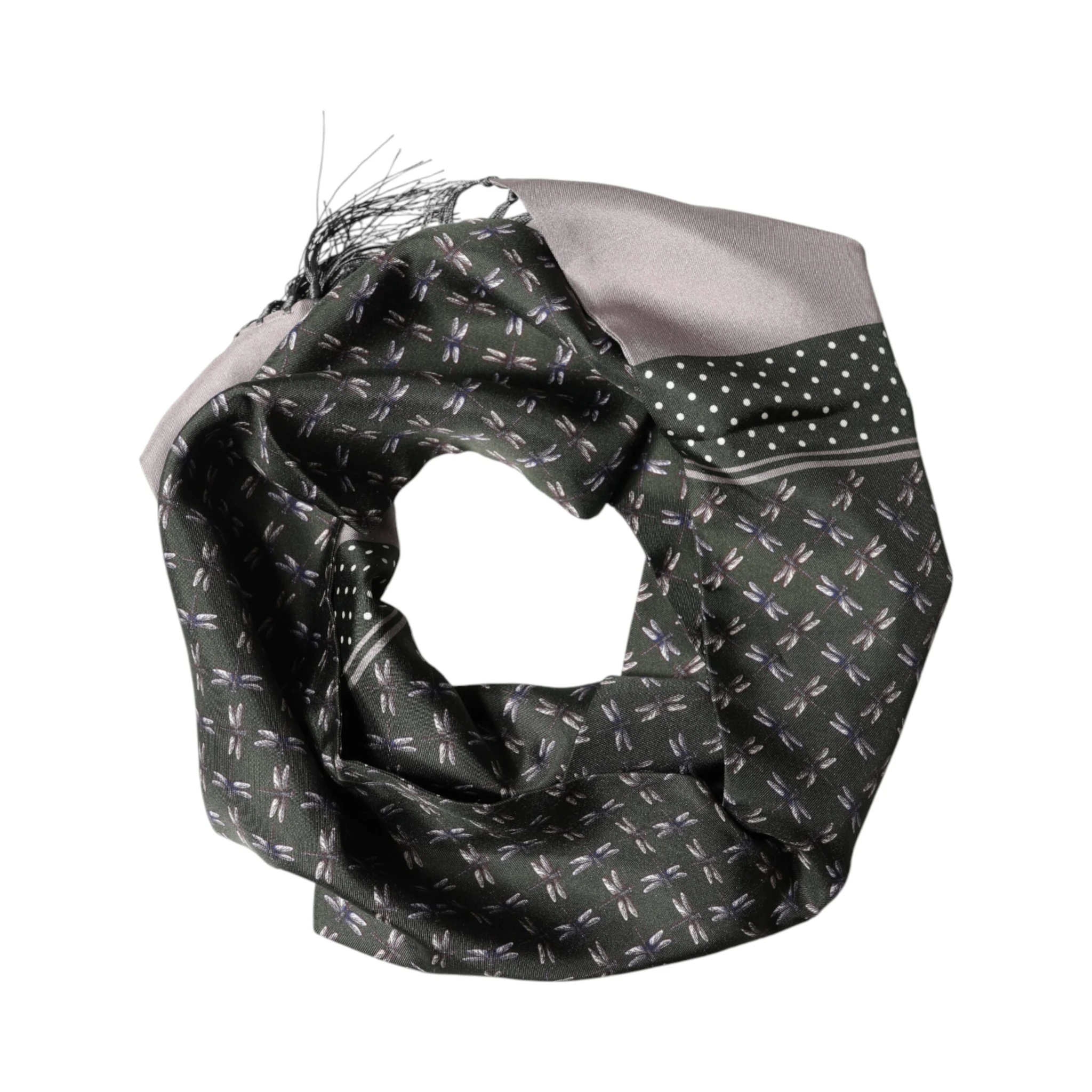 Gray Patterned Fringes Neck Foulard Scarf