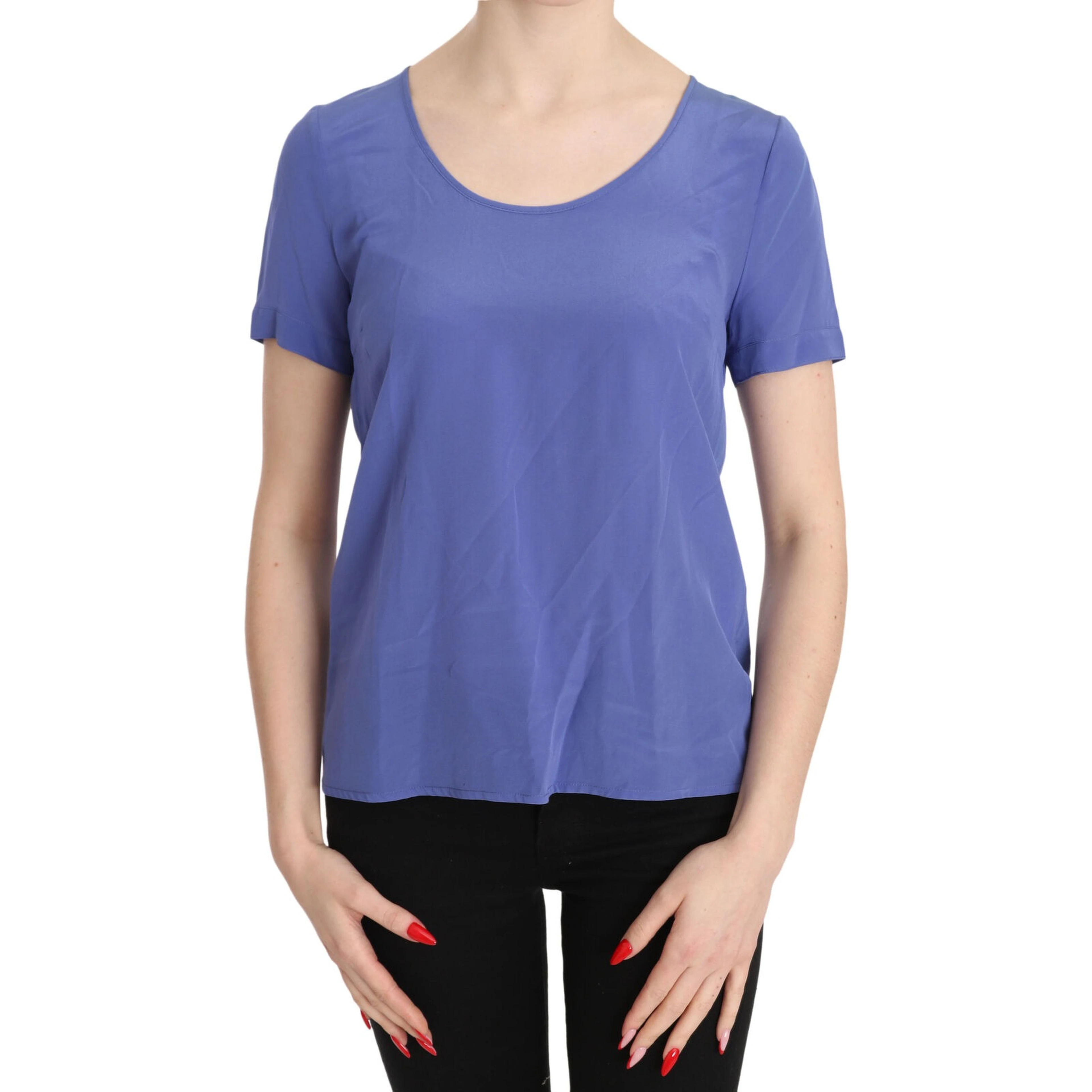 Silk Purple Short Sleeve Casual Top Blouse