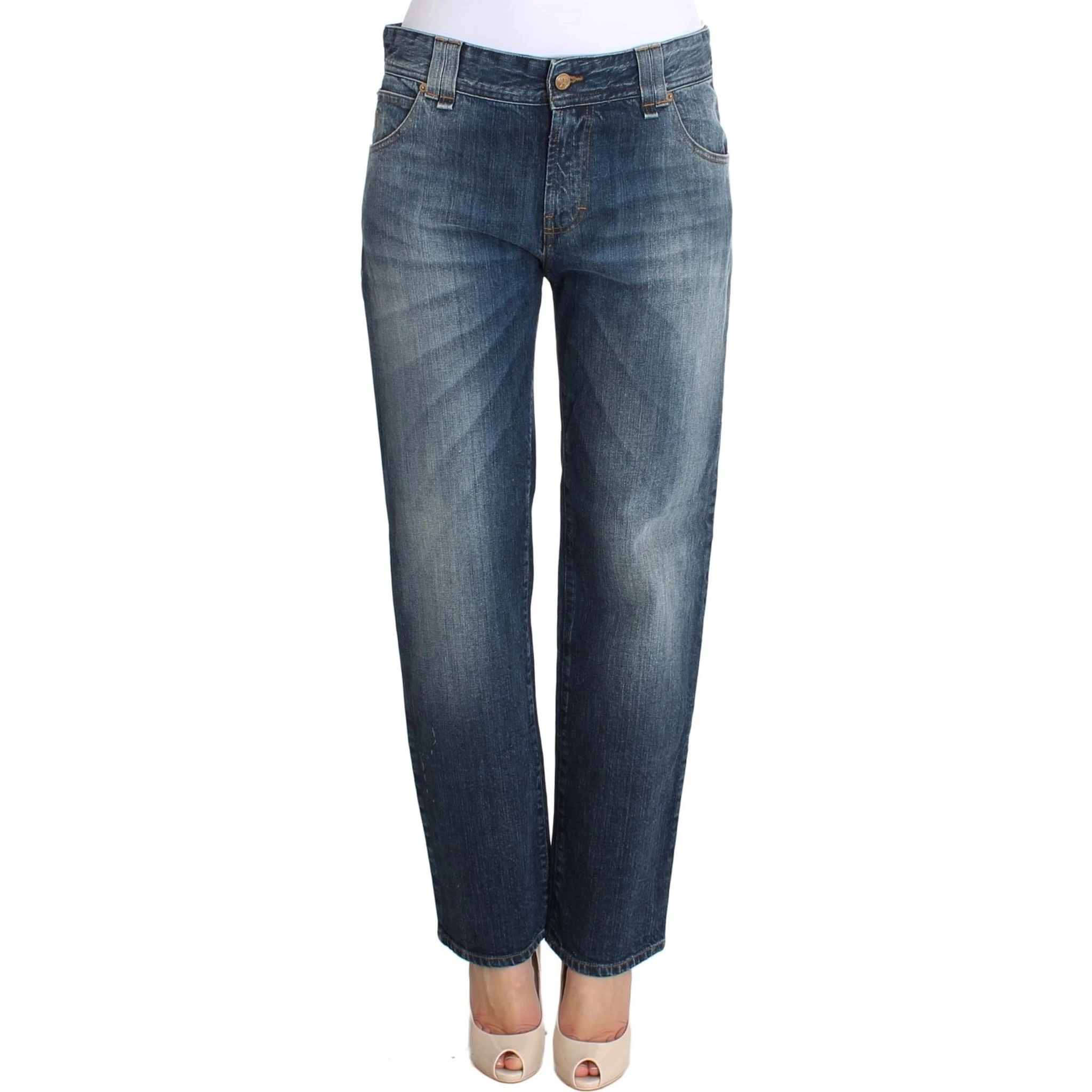 Blue Wash Relaxed Fit Cotton Stretch Denim Jeans