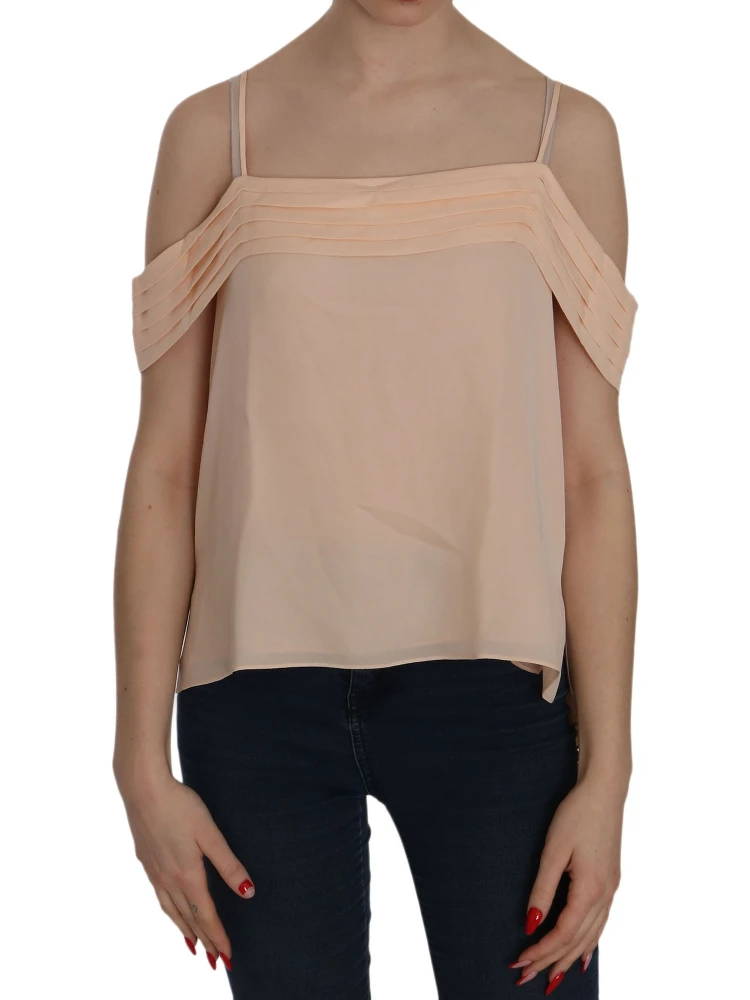 Orange Off Shoulder Strap Square Neck Top Blouse