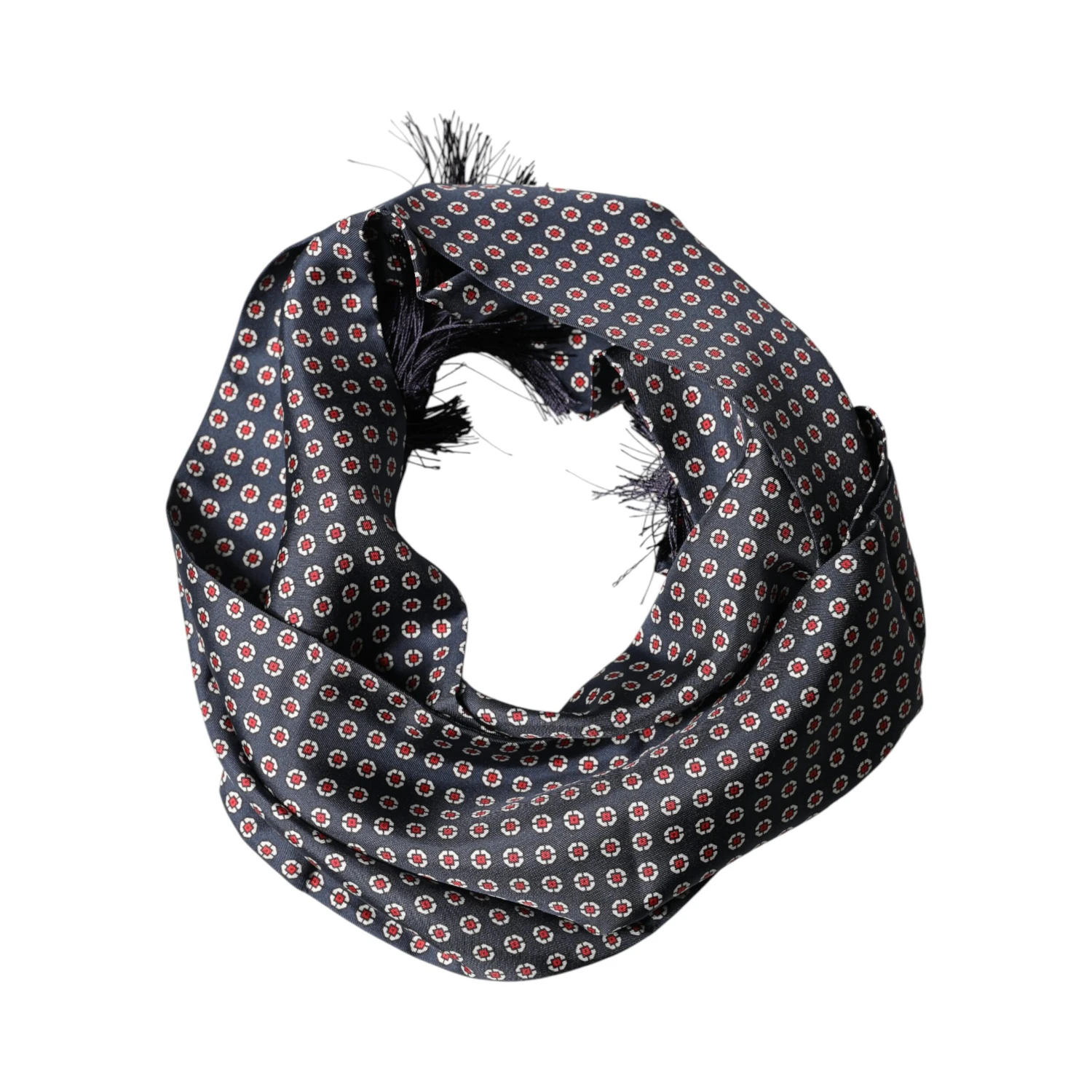 Black Patterned Fringes Neck Foulard Scarf