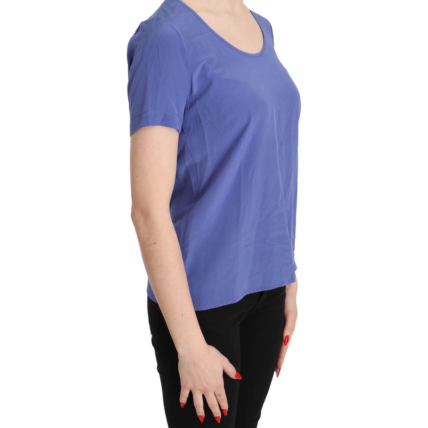 Silk Purple Short Sleeve Casual Top Blouse