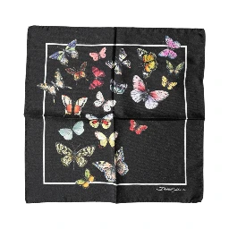 Black Butterfly Print Square Handkerchief Scarf